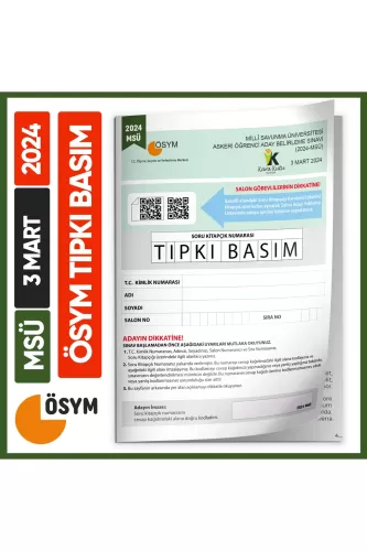 MSÜ 2024 ÖSYM Tıpkı Basım Çıkmış Soru Deneme Kitapçığı Yeni Baskı Türk