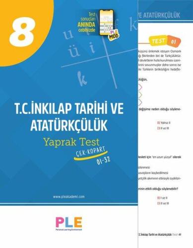 PLE - 8.Sınıf - T.C. İnkılap Tarihi Ve Atatürkçülük Yaprak Test